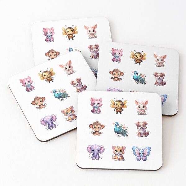 Item preview, kawaii animals, bee, cat, kitten, dog, elephant, hare, monkey, peacock, tiger, butterfly designed and sold by PRYMULLART.