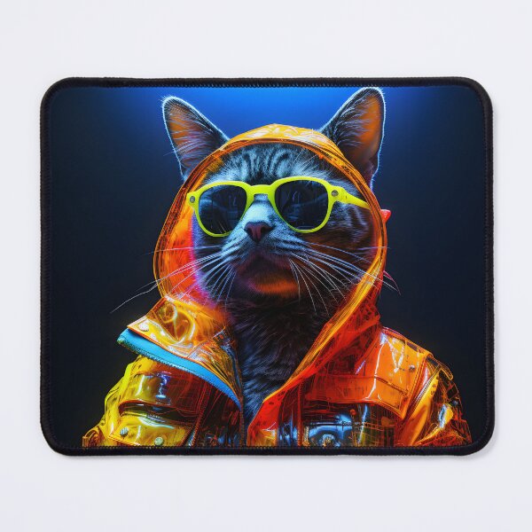 Item preview, Trendy streetcat in neon with sunglasses and a jacket in the style of spacepunk designed and sold by AI-Only Creations.
