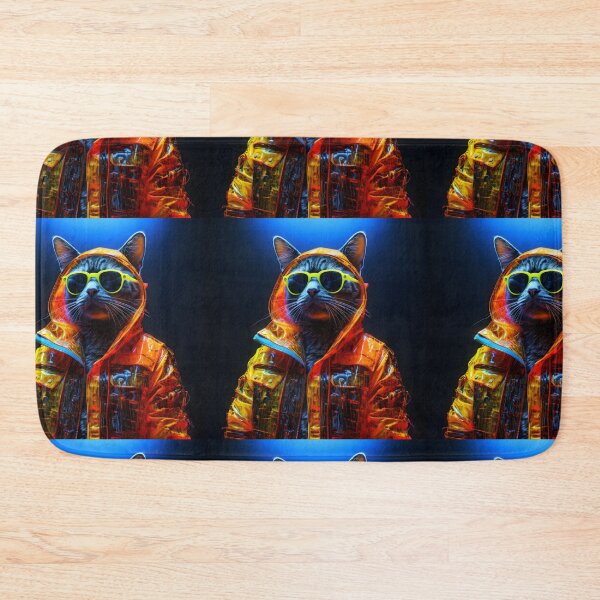 Item preview, Trendy streetcat in neon with sunglasses and a jacket in the style of spacepunk designed and sold by AI-Only Creations.