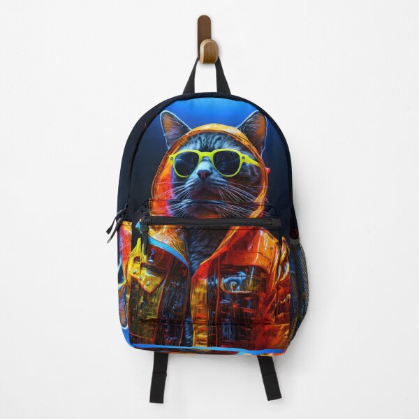Item preview, Trendy streetcat in neon with sunglasses and a jacket in the style of spacepunk designed and sold by AI-Only Creations.