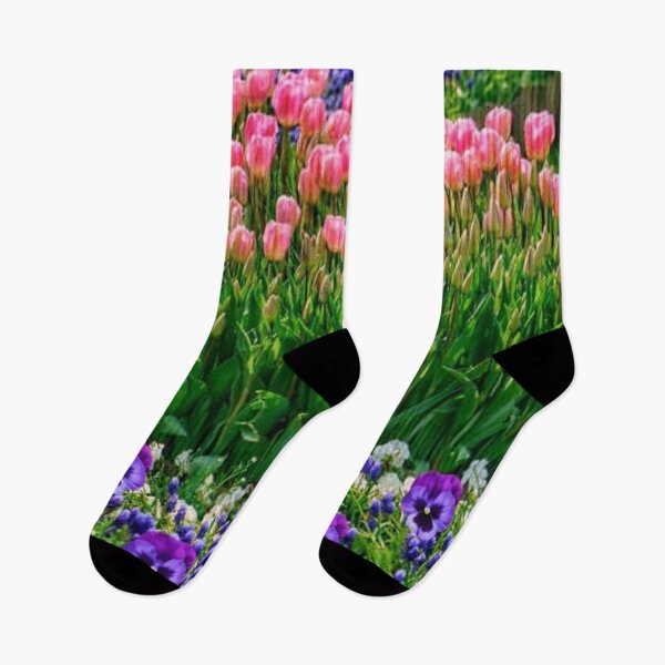 Item preview, PURPLE PANSIES, PINK TULIPS GREEN GARDEN ART designed and sold by sharlesart.