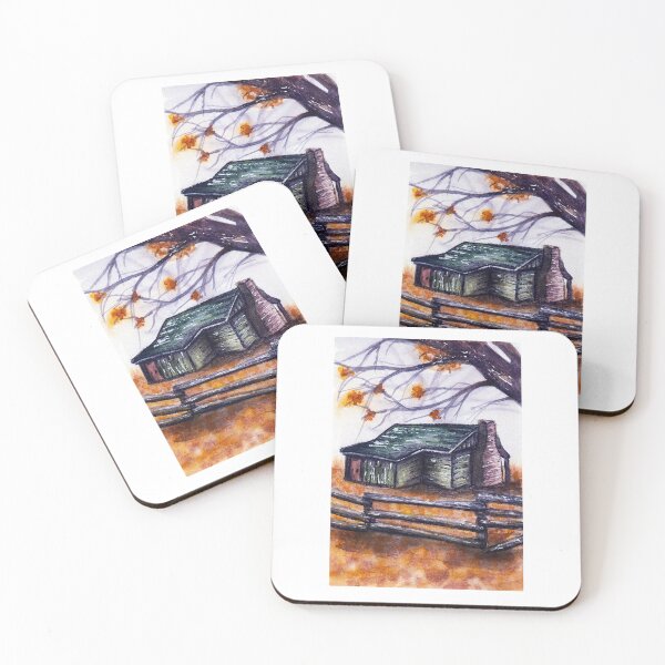 Item preview, Little cabin with Autumn leaves watercolour painting designed and sold by Funsize-Art.