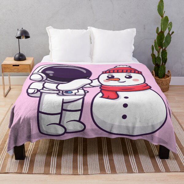 Item preview, Snowy Playtime: Cute Astronaut and Snowman Cartoon Vector Icon designed and sold by hjian8219.