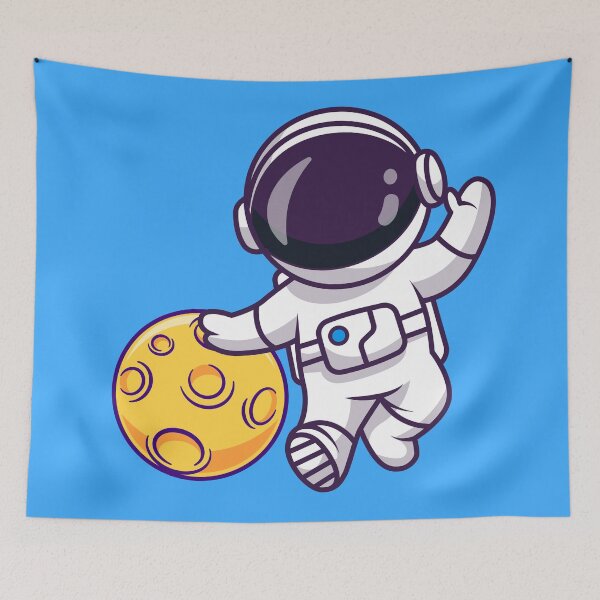 Item preview, "Lunar Playtime: Cute Astronaut with Moon Ball Cartoon Vector Icon" designed and sold by hjian8219.