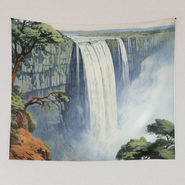 Item preview, A Vintage Travel Illustration of the Victoria Falls - Zimbabwe designed and sold by GoodOldVintage.