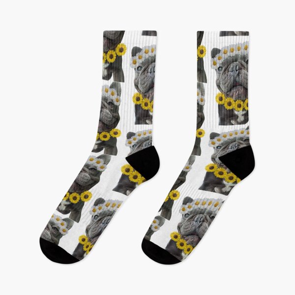 Item preview, BLACK BULDOG DOG WITH SUNFLOWERS AND DAISIES designed and sold by Erikasinhag.