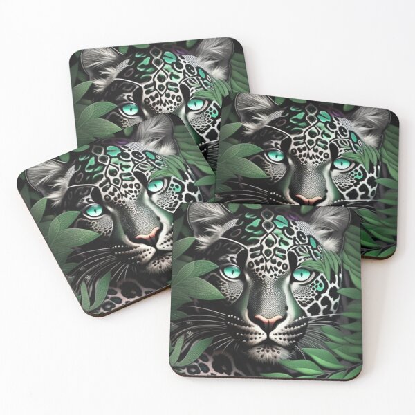 Item preview, Silver jaguar peeking through the jungle leaves  designed and sold by Roxburylane.
