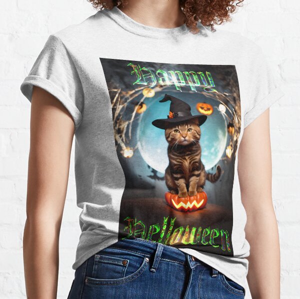 Witch cat in Helloween night party. Classic T-Shirt
