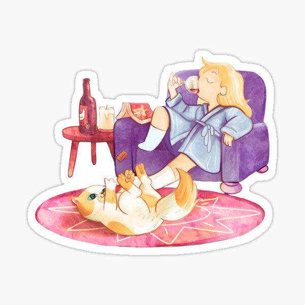 Chilling with Cake and wine, Adventure Time fan art Sticker
