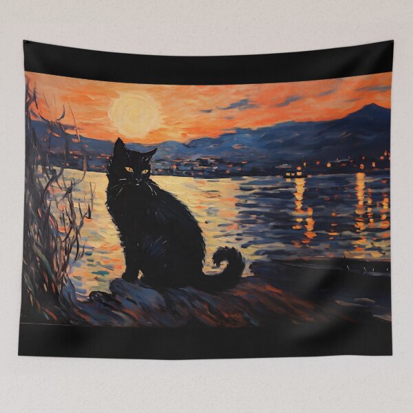 Item preview, A black cat at sunset designed and sold by luanr7.