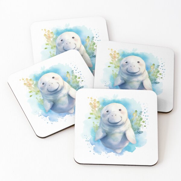 Item preview, Smiling Baby Manatee | Manatee Watercolor Print designed and sold by MermaidMdllns.
