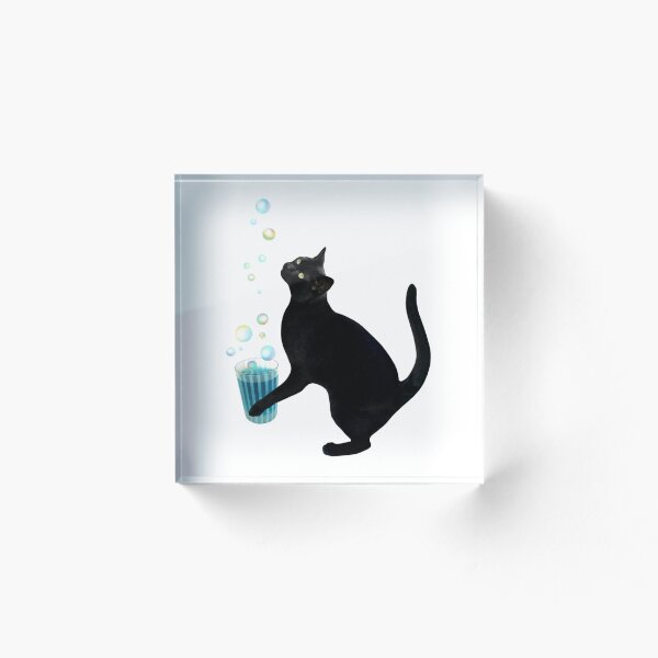 Aperçu de l'œuvre Chat noir avec boisson bleue créée et vendue par catsclips.