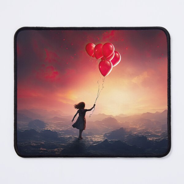 Item preview, a balloon escaping a child's grip and floating away unburdened symbolizing letting go, freedom in release designed and sold by Surreal-Inc.
