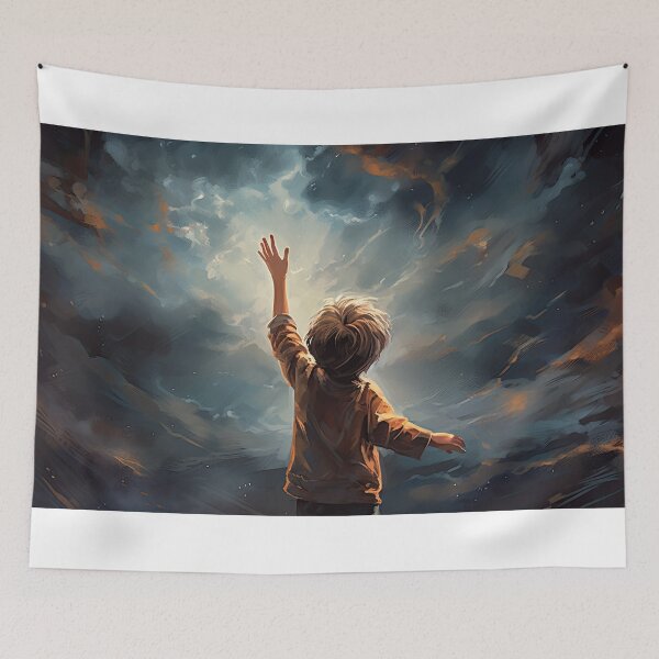 Item preview, a child's small hand reaching for the stars in the night sky, conveying innocence and wonder designed and sold by Surreal-Inc.