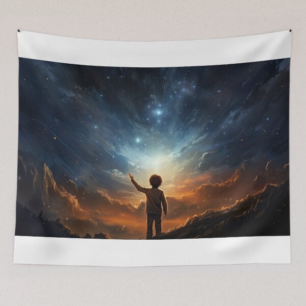 Item preview, a child's small hand reaching for the stars in the night sky, conveying innocence and wonder designed and sold by Surreal-Inc.