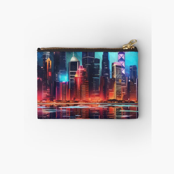 Item preview, a city skyline illuminated in vibrant neon colors against a dark backdrop designed and sold by Surreal-Inc.