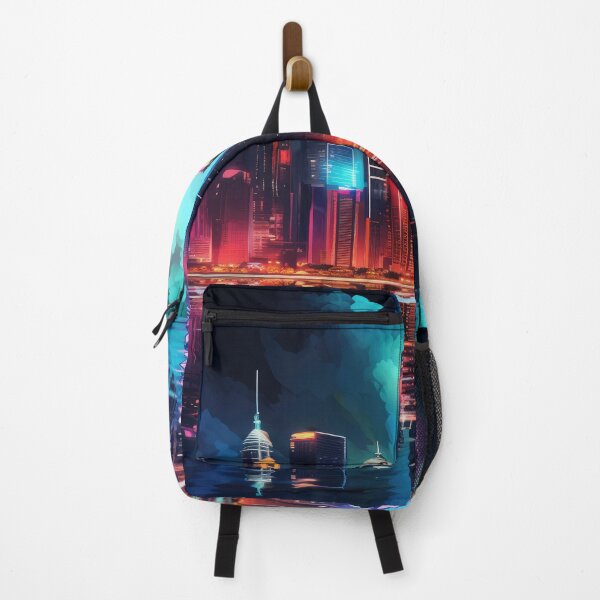 Item preview, a city skyline illuminated in vibrant neon colors against a dark backdrop designed and sold by Surreal-Inc.