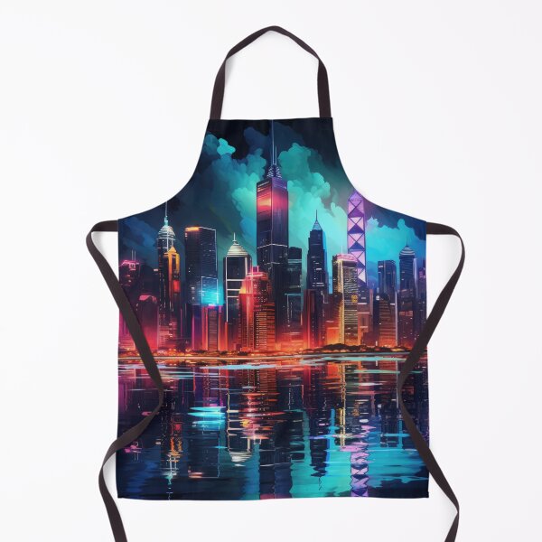 Item preview, a city skyline illuminated in vibrant neon colors against a dark backdrop designed and sold by Surreal-Inc.