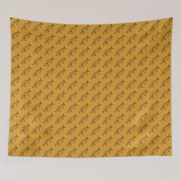 Item preview, Kawaii Amberjack Fish in Chocolate Brown on Golden Yellow designed and sold by fruttidimare.