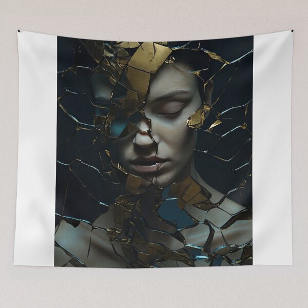Item preview, a cracked mirror pieced back together with glowing veins of gold showing flaws beautifully transformed by resilience designed and sold by Surreal-Inc.