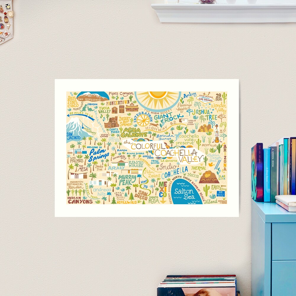 Coachella Valley Illustrated Map - Palm Springs, Joshua Tree Art Print
