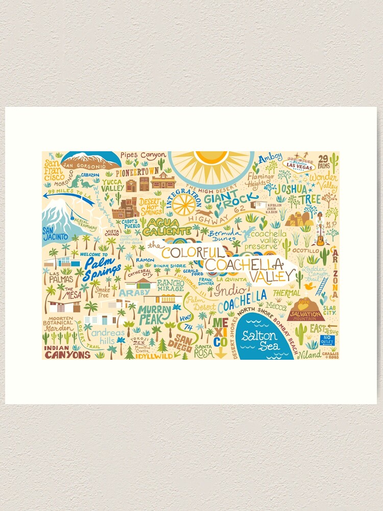 Thumbnail 1 of 3, Art Print, Coachella Valley Illustrated Map - Palm Springs, Joshua Tree designed and sold by challisandroos.