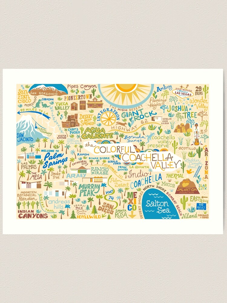 Alternate view of Coachella Valley Illustrated Map - Palm Springs, Joshua Tree Art Print