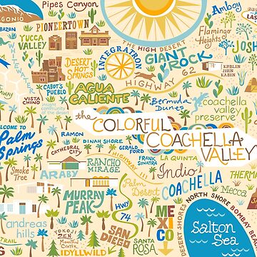 Artwork thumbnail, Coachella Valley Illustrated Map - Palm Springs, Joshua Tree by challisandroos