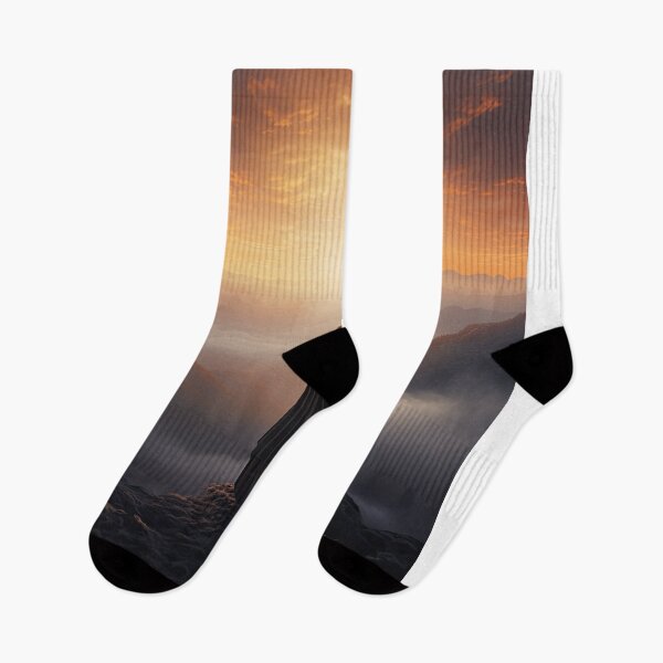 Item preview, a lone figure standing atop a mountain gazing at the sunrise hope emerging from darkness designed and sold by Surreal-Inc.