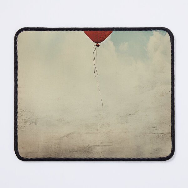 Item preview, a lone red balloon floating up towards the clouds innocent spirit drifting away in the style of chemigram designed and sold by Surreal-Inc.