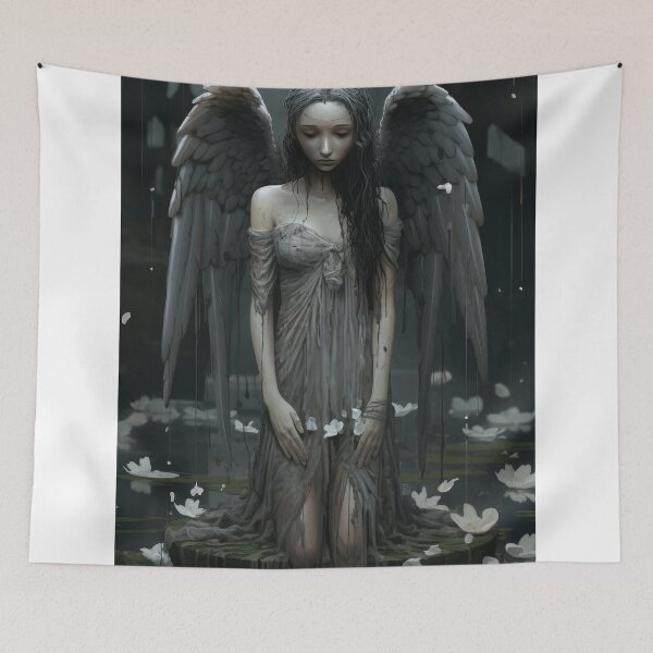 Item preview, a marble angel statue crying black tears in a flooded graveyard designed and sold by Surreal-Inc.