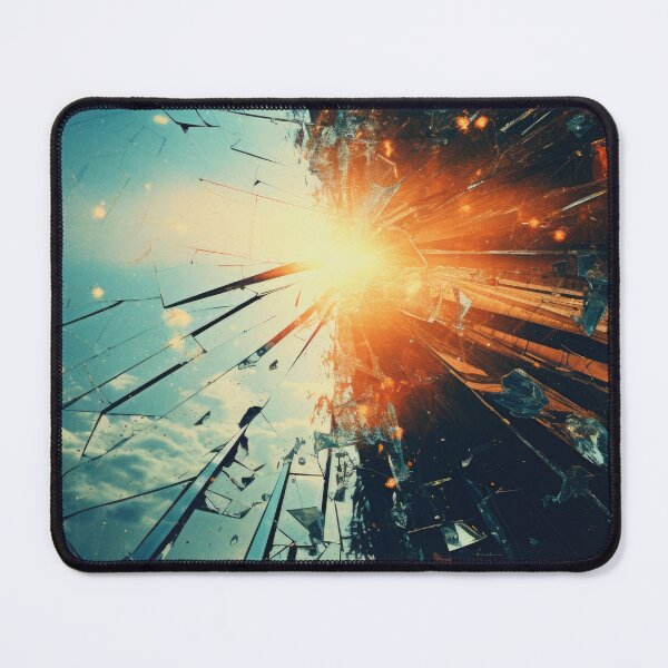 Item preview, a mirror cracked distorting reflections flawed perceptions of reality in the style of solargraph designed and sold by Surreal-Inc.