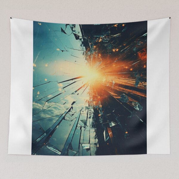 Item preview, a mirror cracked distorting reflections flawed perceptions of reality in the style of solargraph designed and sold by Surreal-Inc.