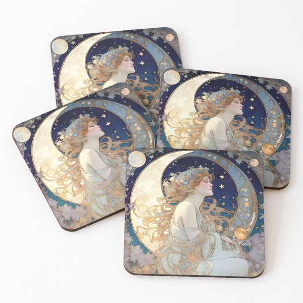 Item preview, Celestial Dreams Alphonse Mucha Inspired Moon and Stars  designed and sold by Tamas Das.
