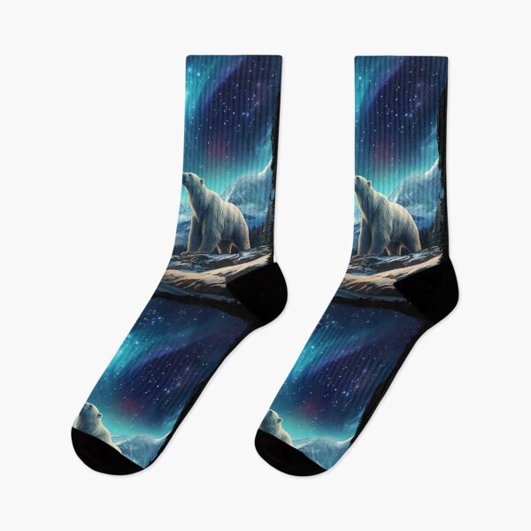 Item preview, Polar Bear Northern Light Aurora Borealis Scenery Mountains Rivers Trees designed and sold by NLTees.
