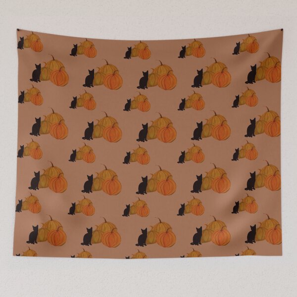 Item preview, Black cat and orange pumpkins  designed and sold by Kiruthikaarts.