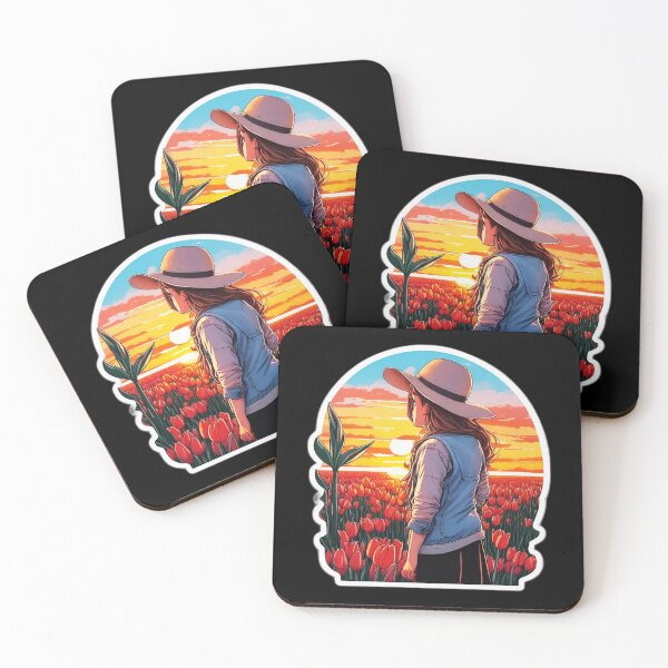 Item preview, Traveler Girl Watching Sunset over Tulip Field designed and sold by Ridiculam Toga.