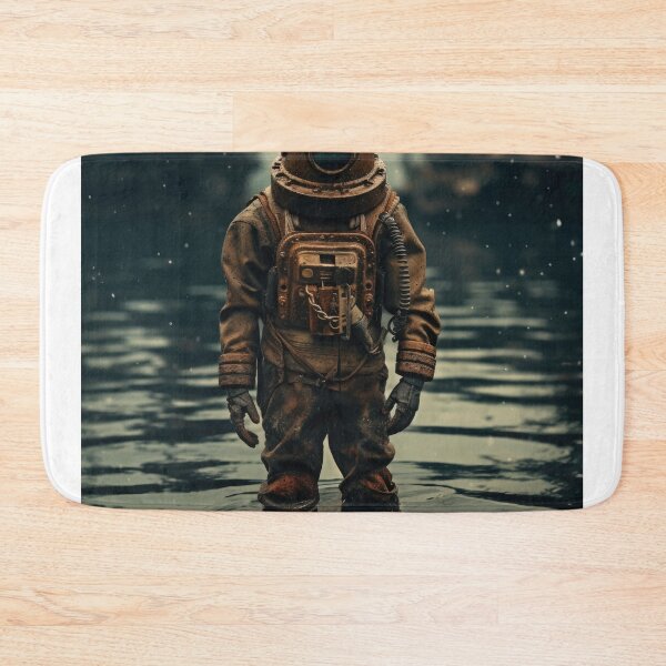 Item preview, a rusted vintage diving suit alone on the deck of a sunken ship designed and sold by Surreal-Inc.