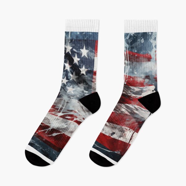 Item preview, a tattered and upside-down american flag waving in the wind in the style of gyotaku designed and sold by Surreal-Inc.