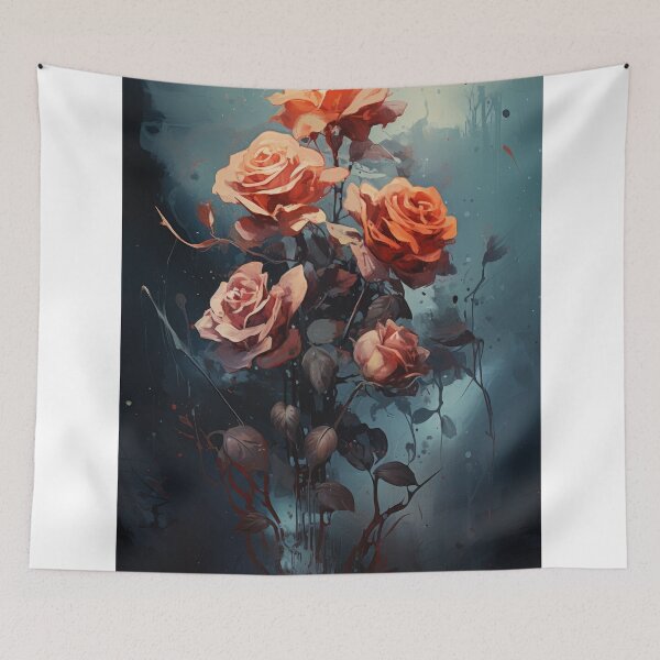 Item preview, a wilting bouquet of roses sinking into an abyss loss and decay consuming beauty in the style of chinese ink brush  designed and sold by Surreal-Inc.