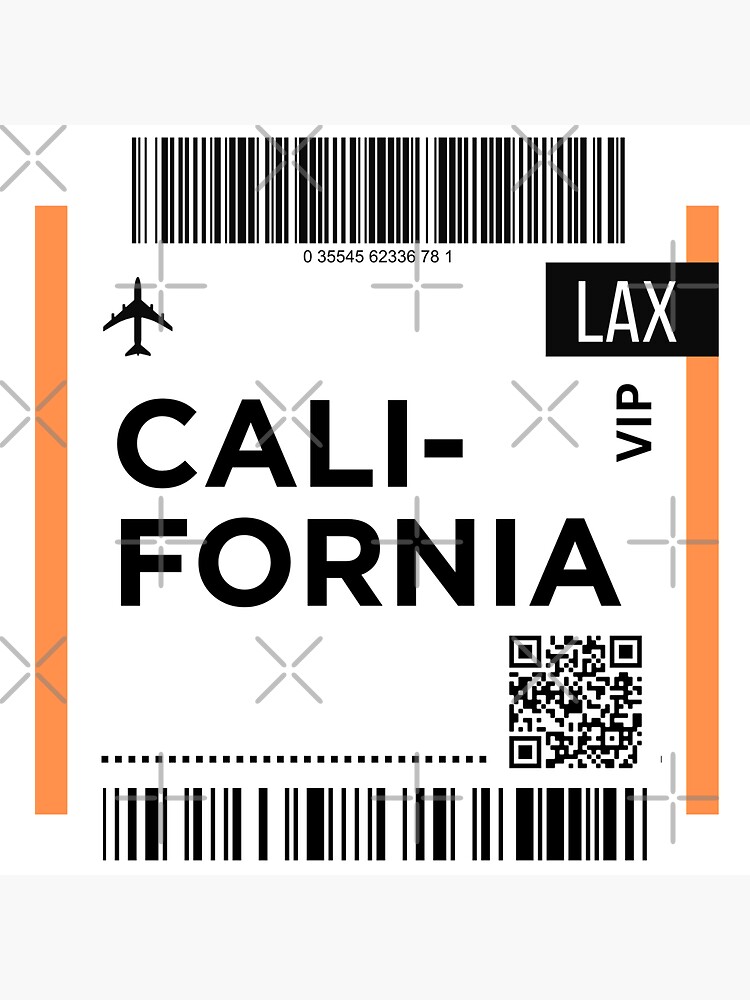 Artwork view, California Mini Airplane Boarding Pass designed and sold by RoamInk
