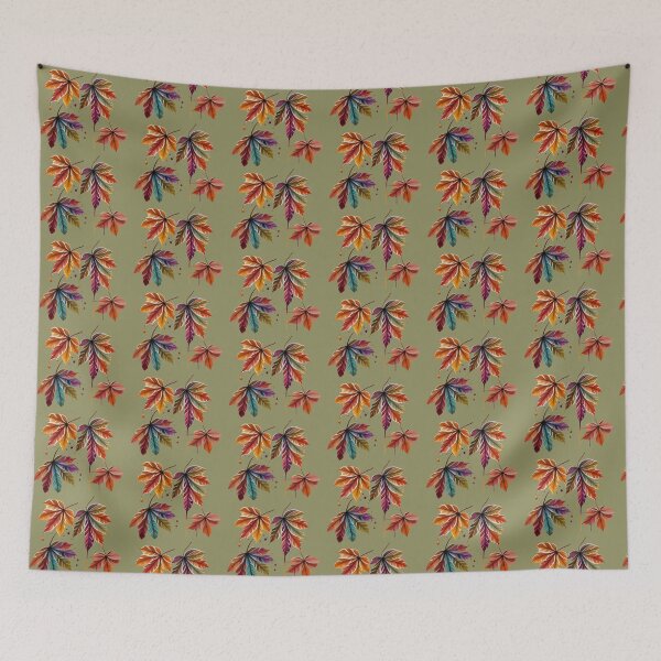 Item preview, Rustic Watercolour Chestnut Leaves on earhy green designed and sold by EmeraldeaDesign.