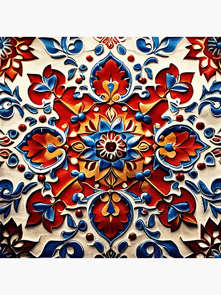 Thumbnail 3 of 3, Sticker, Red Blue Vintage Persian Rug Pattern designed and sold by Vicky Brago-Mitchell®.