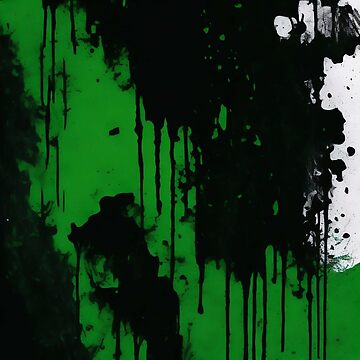 Artwork thumbnail, Abstract splatter black on green v2 by Paradise-Hills