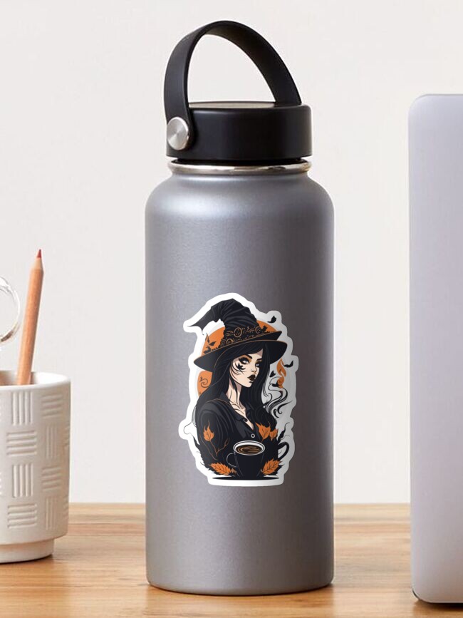 Thumbnail 1 of 3, Sticker, Halloween Coffee lover Witch designed and sold by LuvleighArt.