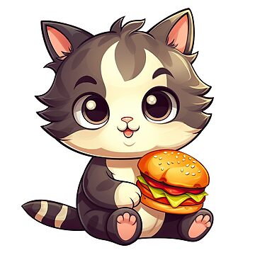 Artwork thumbnail, Cute Kitten Eating Burger Illustration 2 by eyestetix