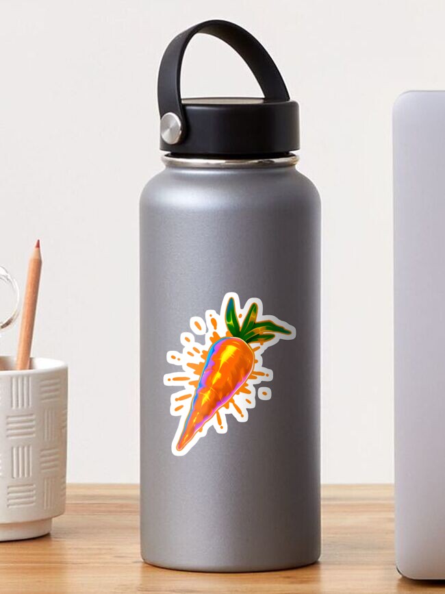 Thumbnail 1 of 3, Sticker, Vivid and Vibrant Carrot with orange explosion laptop sticker design by Zeesdesign on Redbubble designed and sold by ZEESDESIGN.