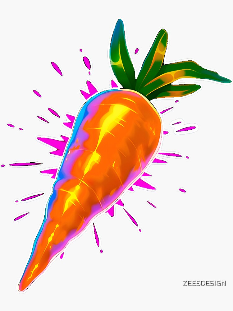 Thumbnail 3 of 3, Sticker, Vivid and Vibrant Carrot with pink explosion and white outline laptop sticker design by Zeesdesign on Redbubble designed and sold by ZEESDESIGN.