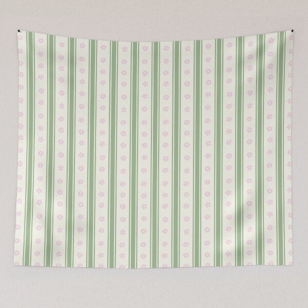Item preview, GREEN AND PINK PREPPY BOHO FLOWER STRIPES SAGE GREEN PASTEL PINK designed and sold by blomastudios.