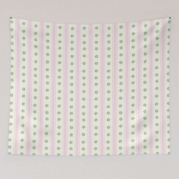 Item preview, PINK AND GREEN PREPPY BOHO FLOWER STRIPES SAGE GREEN PASTEL PINK CREAM BACKGROUND designed and sold by blomastudios.